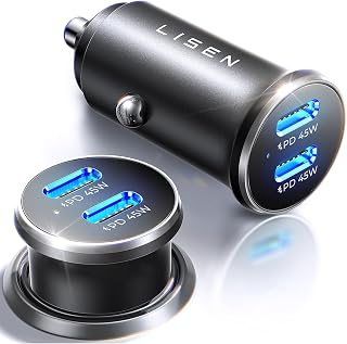 LISEN 90W USB C Car Phone Charger Fast Charge 12V Car Type-C Adapter PD45W | Metal Cigarette Lighter USB C Socket for iPhone 18 Pro Max 17 16 Samsung S26 S25 Ultra iPad Car Fan BMW Accessories Interior