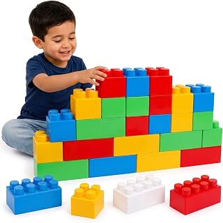 Liberty Imports 24 PCS Giant Interlocking Building Blocks for Toddlers | Plastic Large Building Blocks, Kids Creative Play, Big Stacking Bricks Snaps to Connect, Preschool Learning (Primary)