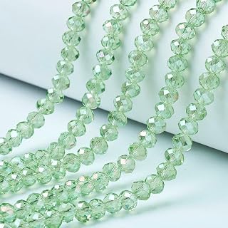 1 Strand 8x6mm Clear Electroplated Glass Beads AB Pale Green Faceted Rondelle Spacer Beads for DIY Jewelry Making Bracelet Necklace Crafts 40cm