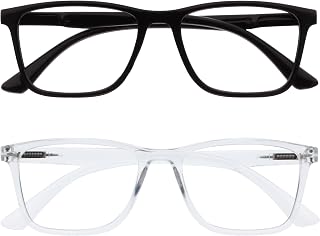 OPULIZE NYX Blue Light Glasses for Women and Men – Set of 2 – Anti-Glare UV400 Lightweight Rectangular Translucent Black + 0.00