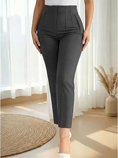 Women Stretch High Waist Slim Pants with Pockets 2026 Casual Pleated Pencil Pants Outdoor Office