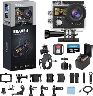AKASO Brave 4 4K30fps 20MP WiFi Action Camera with 64GB MicroSD Card Bundle | 20MP Ultra HD 131FT Waterproof Underwater Camera EIS 5X Zoom Sport Cameras with Bicycle Helmet Accessories Kit