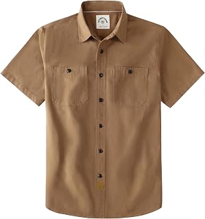 Dubinik® Men's Short Sleeve Chambray Shirt, Lightweight Cotton, Regular Fit, Two Chest Pockets, Urban Casual Style