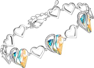 Leafael Infinity Love Heart Gift Bracelet for Women, Birthstone or Healing Stone Crystal, Silver Tone Birthday Jewelry for Her, Mom, and Wife, 7-inch Chain and 2-inch Extender