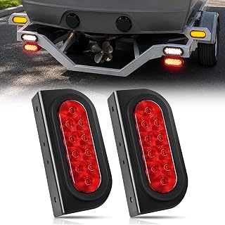 Nilight 6Inch Oval Trailer Tail Light with Flush Mount Grommets Plugs w/Mounting Brackets 2PCS Red Waterproof Stop Brake Turn Lights for RV Truck