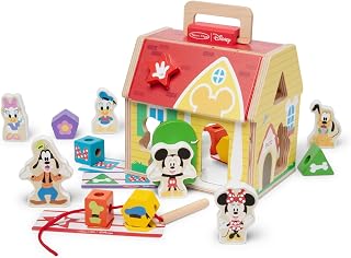 Melissa & Doug Disney Mickey & Friends 3-in-1 Take-Along Wooden Toy | Portable Wooden House, 6 Disney Figures, Shaped Beads, Sequencing Cards, Sorting and Lacing, Preschool Toys for Kids, Ages 3+