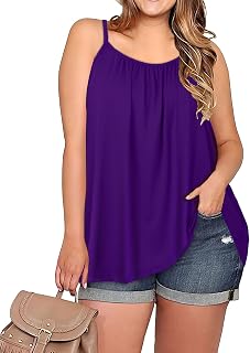 Joellyus Womens Plus Size Spaghetti Strap Tunic Blouse Tank Top