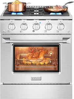Empava 30" Professional Gas Range ,4 Burners with Convection Oven | 15,000 BTU Power Searing, 4.2 cu. ft. Oven , Stainless Steel Slide-in Stove for Home Chefs,ETL Certified