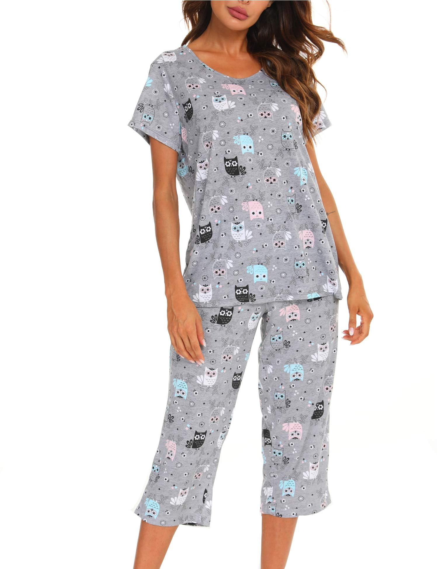 ENJOYNIGHT Women's Short Sleeve Pyjama Set, Cotton Sleepwear