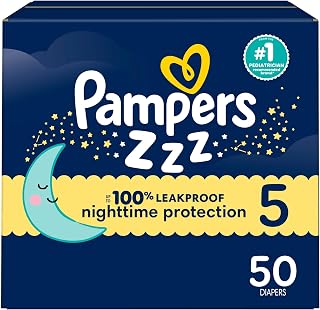 Pampers Diapers Size 5, 50 Count - Pampers Swaddlers Overnights Disposable Baby Diapers, Super Pack (Packaging & Prints May Vary)