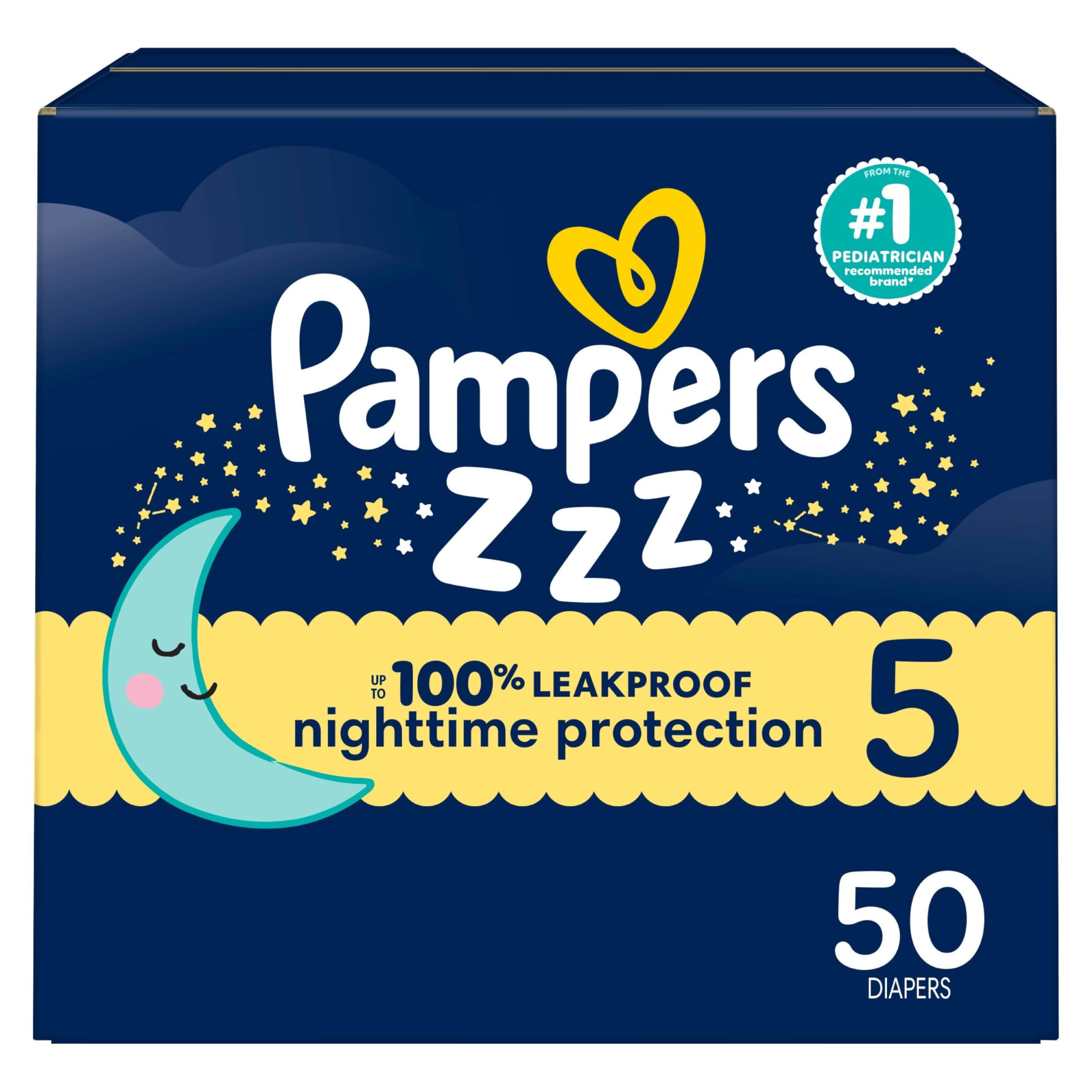 Pampers Diapers Size 5, 50 Count - Pampers Swaddlers Overnights Disposable Baby 