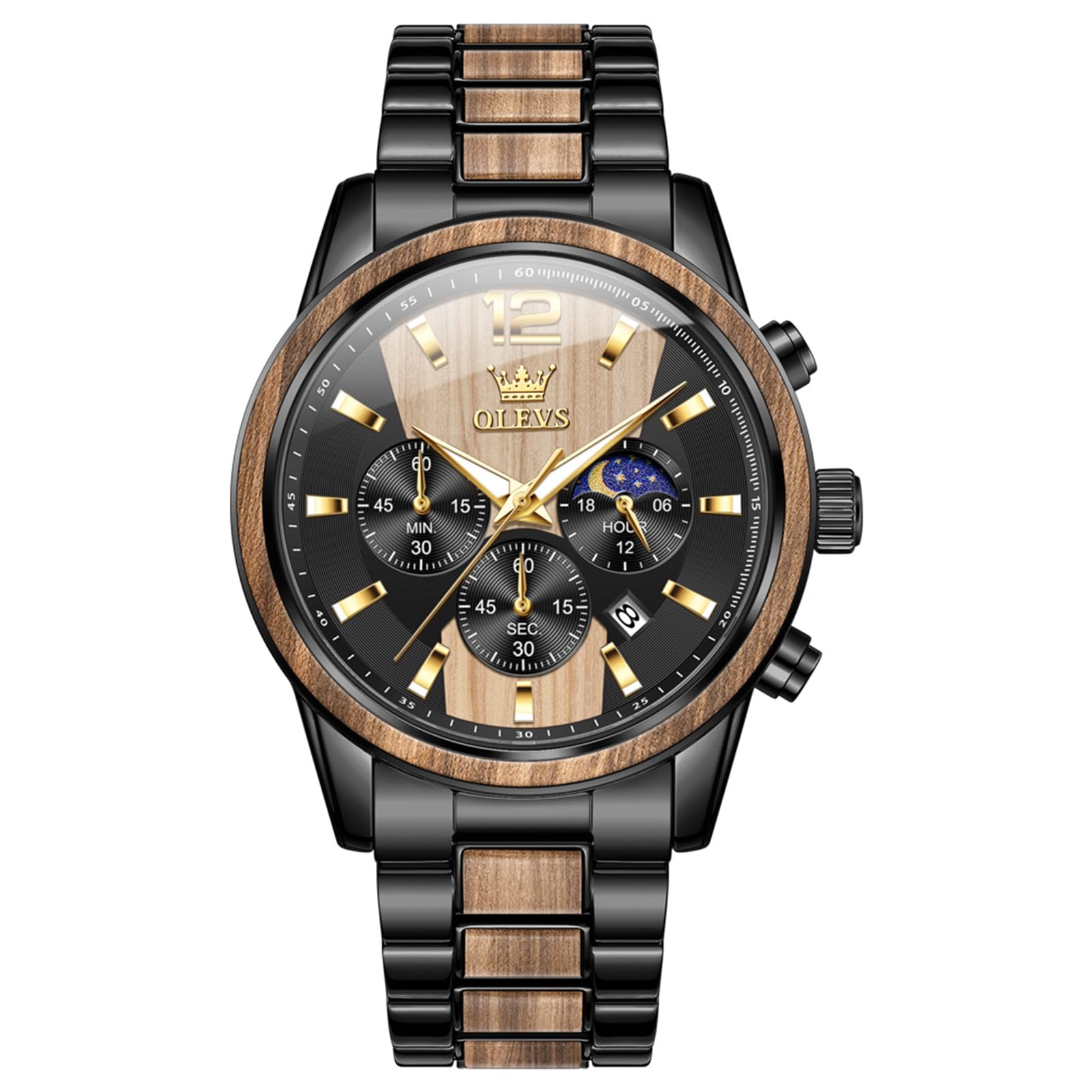 OLEVS Men Analog Quartz Waterproof Watches Multifunction Chronograph Diamond Moo