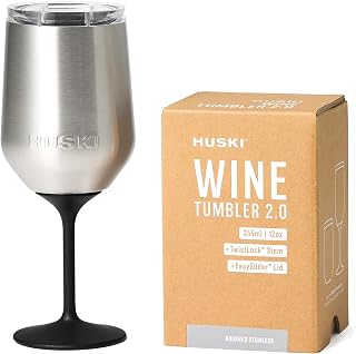 Huski Wine Tumbler 2.0 | New | Award-Winning Design with Detachable Stem | Premium Stainless Steel Wine Glass with Lid | Triple Insulated Tumbler | 355ml Capacity | Great Gift (Stainless)