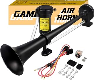 GAMPRO 12V 150dB Air Horn kit, 18Inch Chrome Zinc Single Trumpet Truck Horn with Compressor for Car Truck SUV Boat RV(Black)