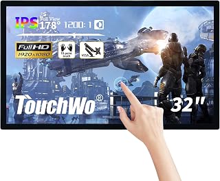 TouchWo 32 inch Capacitive Multi-Touch Screen Industrial Monitor, 16:9 Display 1920 x 1080P, Built-in Speakers, USB, VGA, DP & HD-MI Ports, Digital Signage Displays and Player for Advertising