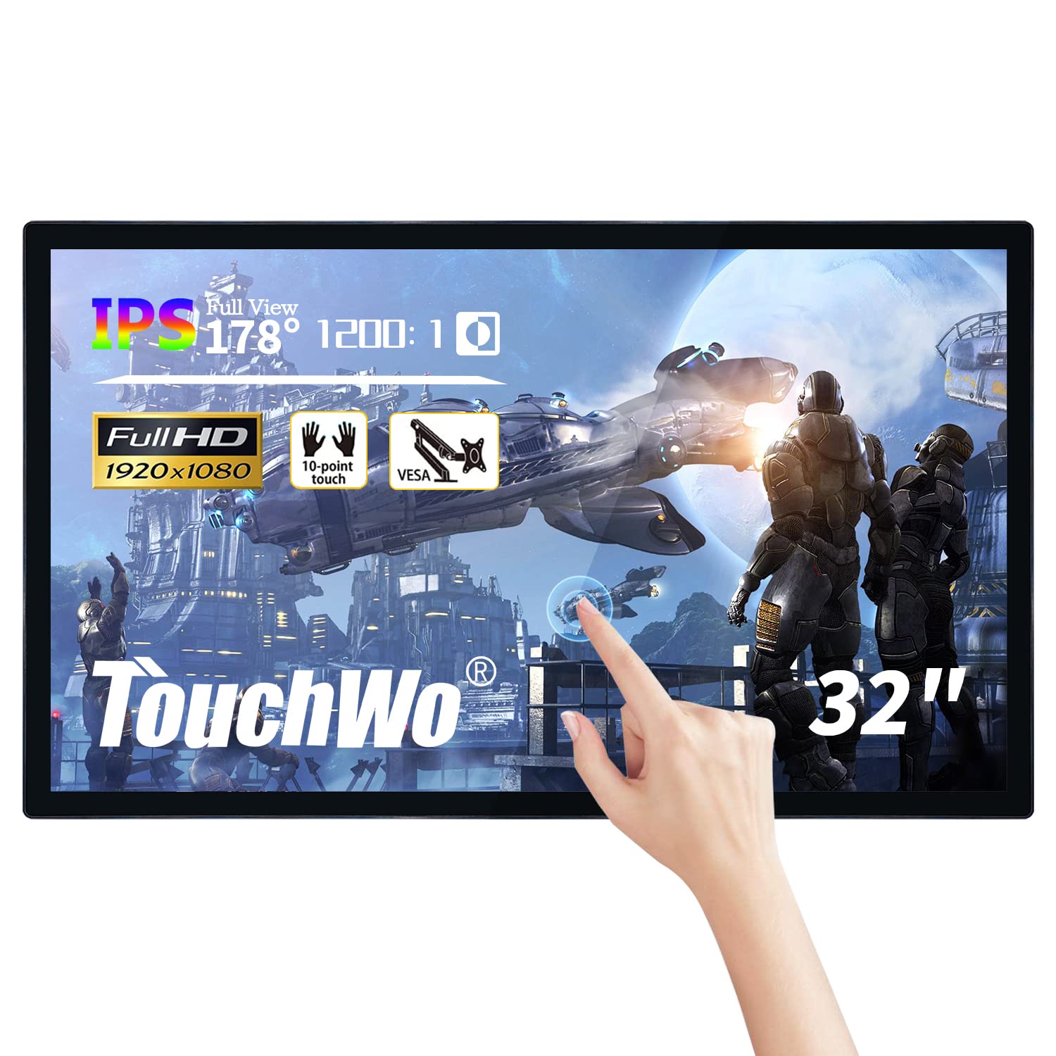 TouchWo 32 inch Capacitive Multi-Touch Screen Industrial Monitor, 16:9 Display 1