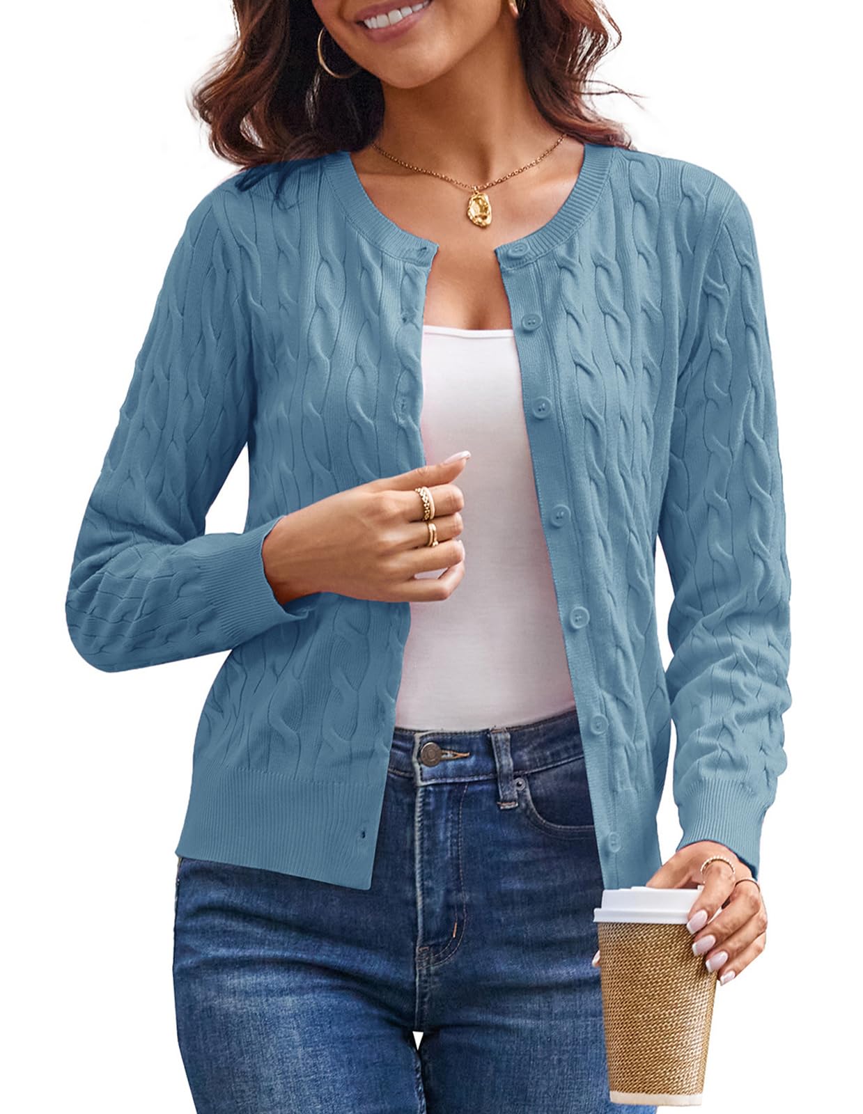GRACE KARIN Cable Knit Cardigan Sweaters for Women Lightweight Fall Outfits