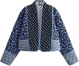 Yimoon Women's Quilted Jacket Lightweight Floral Print Short Padded Open Front Winter Outwear