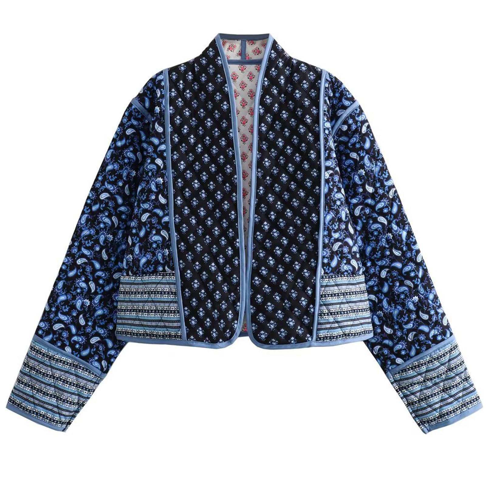 Yimoon Women's Quilted Jacket Lightweight Floral Print Short Padded Open Front W