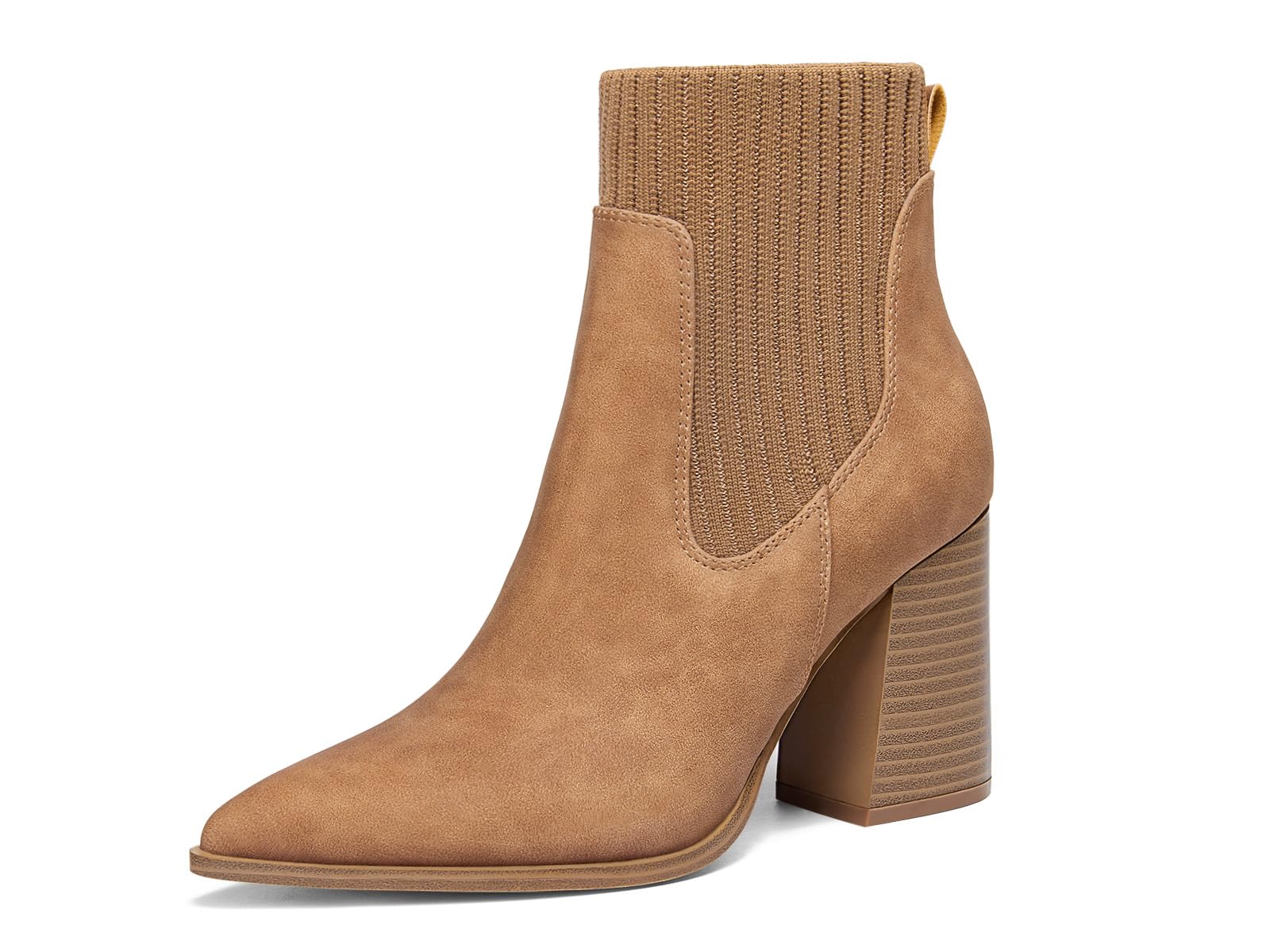 Coutgo Women Ankle Boots Sock Booties Pointed Toe Chunky Stacked High Heel Knit 