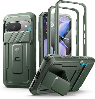 Dexnor for Google Pixel 9 Case with Slide Camera Cover & Built-in Screen Protector & Heavy-Duty Kickstand,Full-Body Protective Cover Rugged Bumper Cases for Pixel 9,Army Green(2024)
