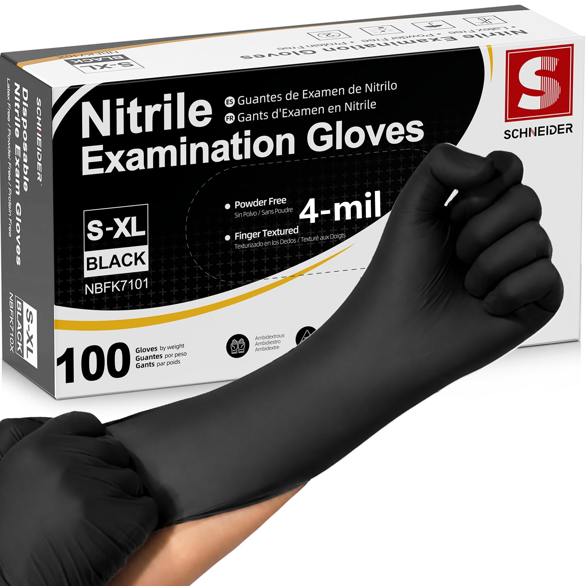 Schneider Nitrile Gloves, Gloves Disposable Latex Free, Powder Free | Black / Bl