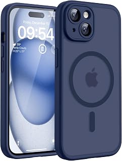 TOCOL Cover Magnetica per iPhone 15 6,1 Pollic, Compatibile con MagSafe, Protezione Fotocamera Integrata, Custodia Antiurto Traslucida Opaca, Blu