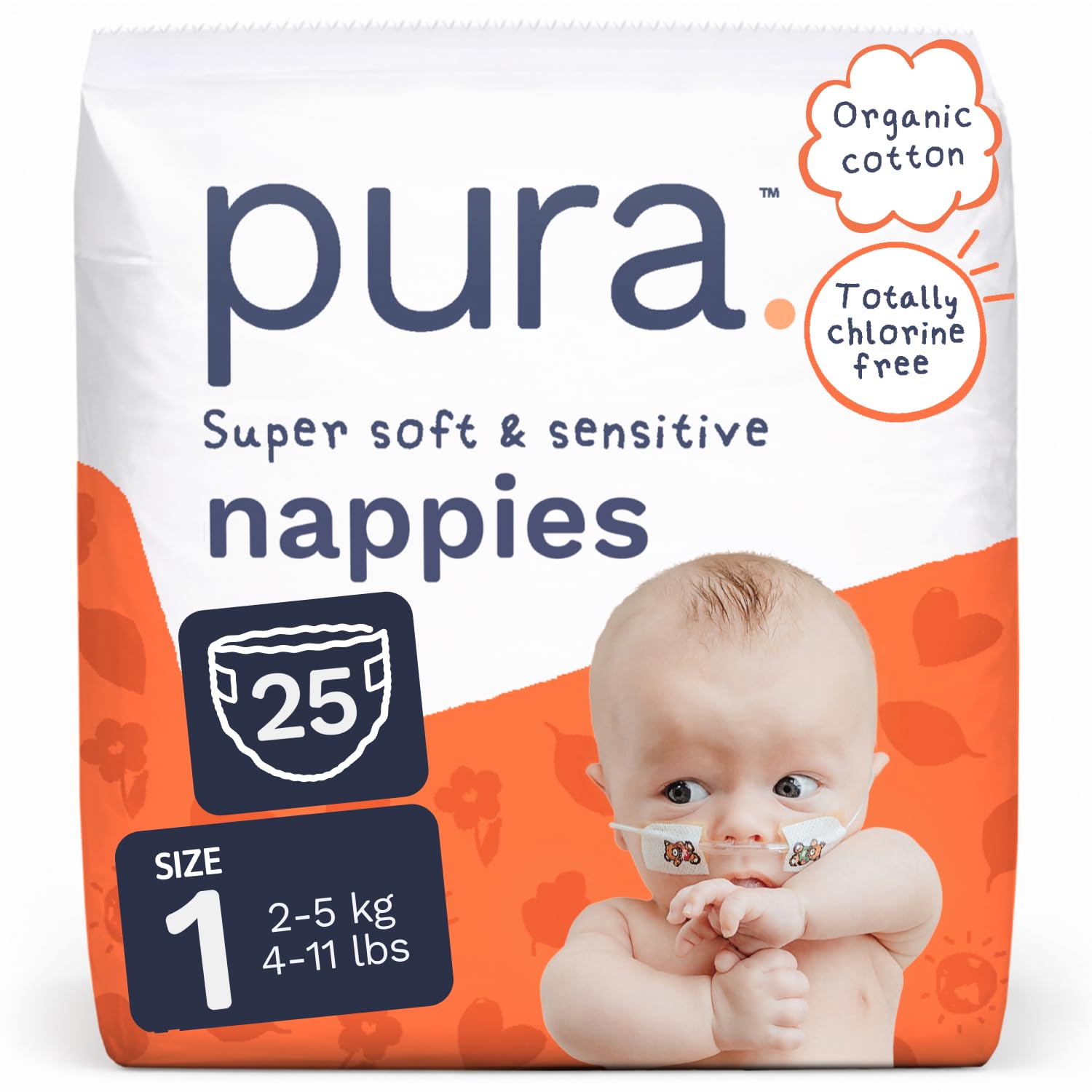 Pura Nappy Size 1 (2–5kg) 25 Count Sensitive Skin | Wetness Indicator, Cloud Sof