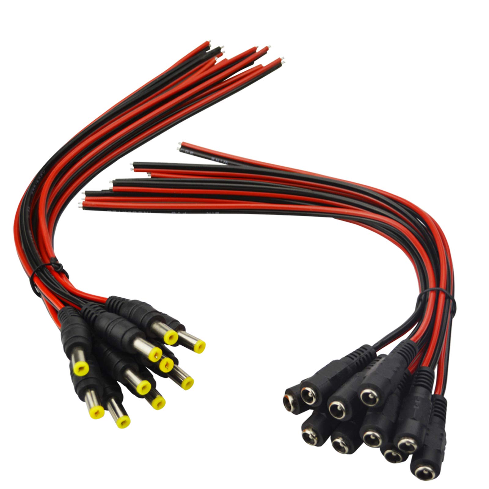 MILAPEAK (Real 18AWG) 10 Pair 12V 5A DC Pigtail Barrel Plug Connector Cable | 2.