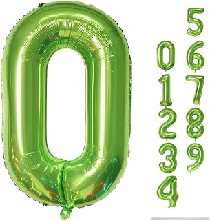 40 Inch Green Large Numbers Balloons 0-9, Self Inflating Foil Number 0 Helium Balloon for Boys Girls, Big Digit 0 Balloons for Women Men Jungle Safari Birthday Party Anniversary Supplies Decorations