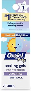Orajel Baby Daytime &amp; Nighttime Cooling Gels for Teething, 0.18 Oz, 2-Pack | Drug-Free, Soothes Teething Infants, Safe for Babies Age 0+, #1 Pediatrician Recommended Brand for Teething