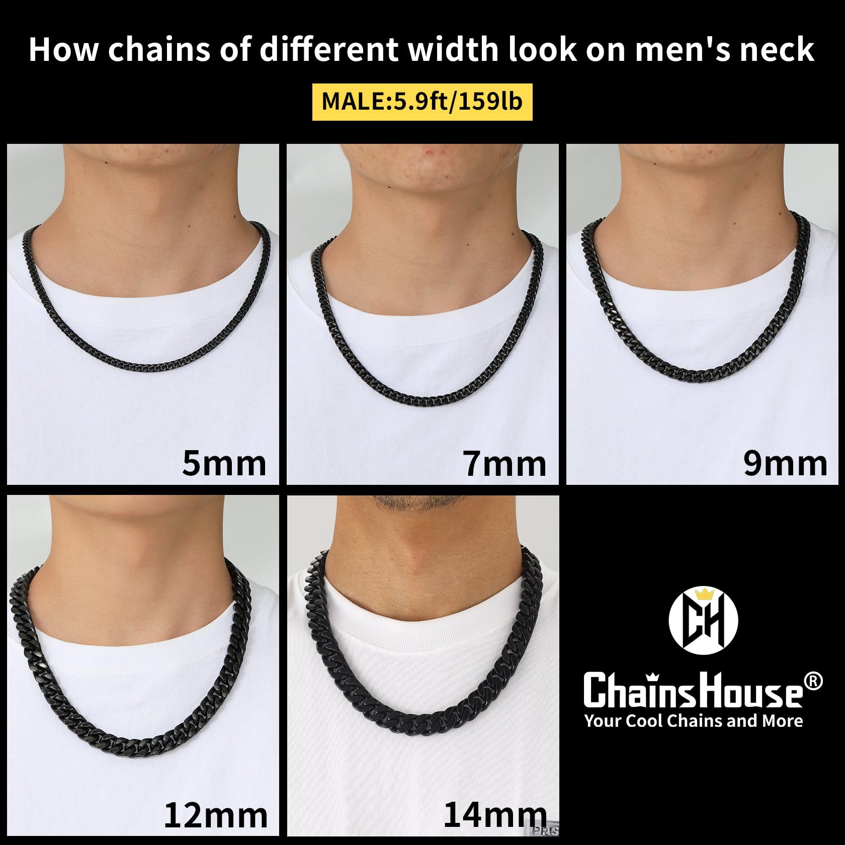 ChainsHouse Cuban Link Chain for Men, Stainless Steel Waterproof Necklace