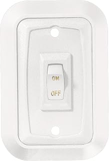 RV Designer S653, Wall Plate Switch, White, Single, 3.53" x 2.39", On/Off - SPST - Includes Raised Bezel, Plate and Switch