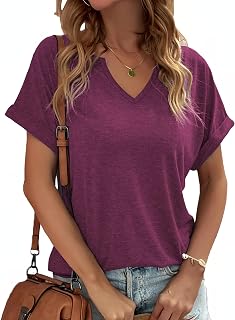 XMTOPYE Women Summer Short Sleeve Tops V Neck Basic Fashion Clothes