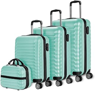NUMADA Hard Case Set; Cabin Suitcase 53cm, Medium Suitcase 63cm and Toiletry Bag - Durable, Lightweight and Safe, 3. Mint Green, 4 Pieces (Cabine + Moyenne + Large), 4 pieces