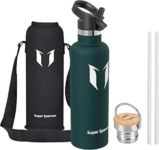 Sparrow Insulated Water Bottle W/Straw -Metal Water Bottles-500ml&750ml&1L | Stainless Steel Drinks Bottles, Leakproof, Dishwasher Safe,Cold & Hot,BPA-Free,TwistTrail Flask W/ Straw Lid, Loop Cap & Bag