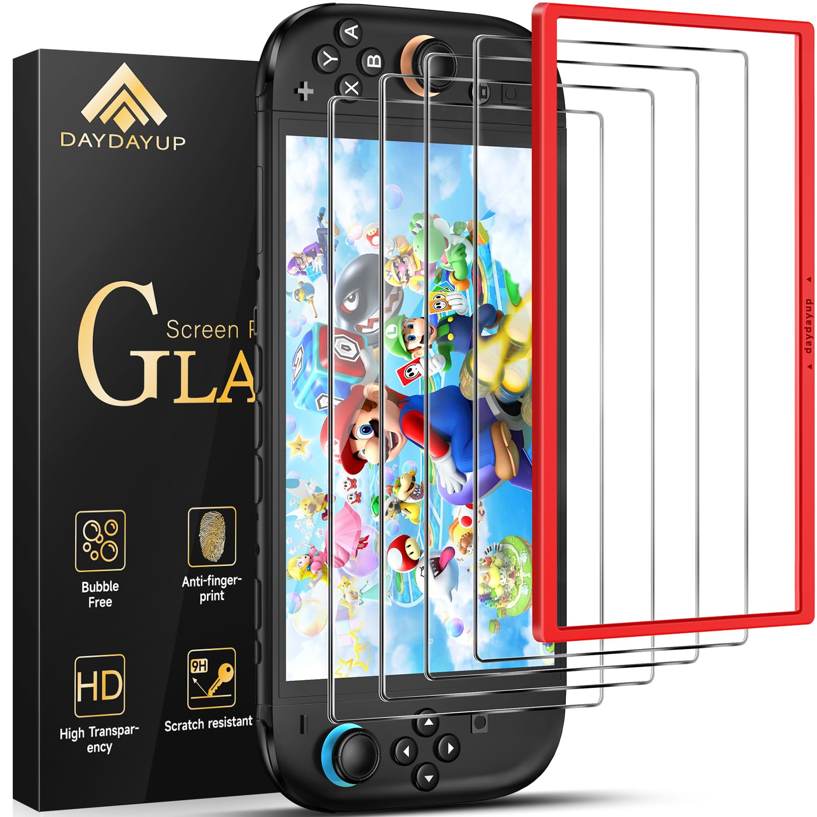 daydayup 4 Pack Switch 2 Screen Protector Tempered Glass with Guiding Frame Tool