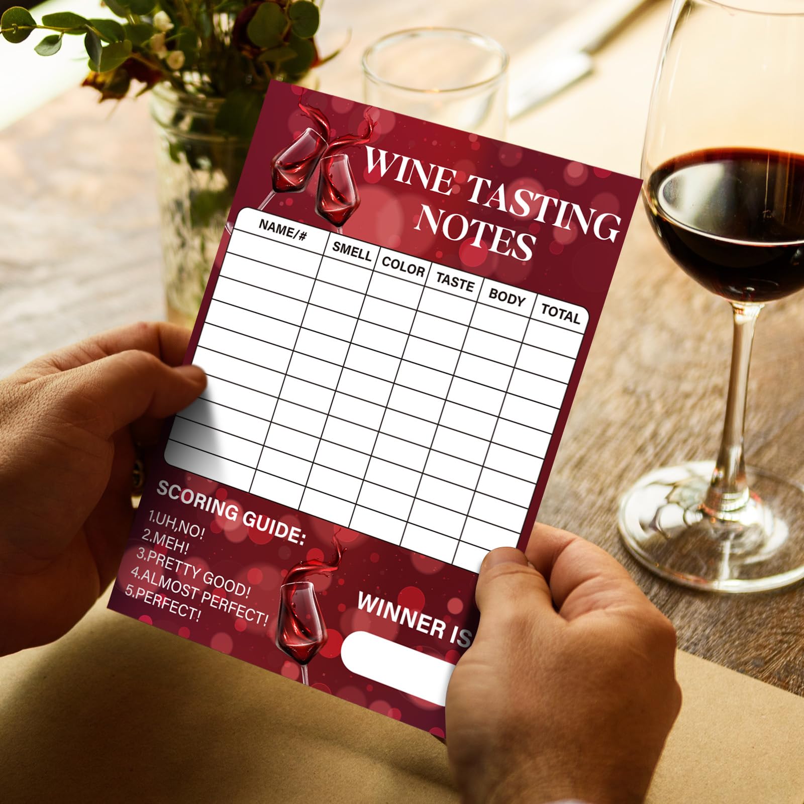 BLSUREFYX 48pcs Wine Tasting Scorecards 5 x 7" Wine Score Rating Scorecard | Win