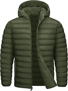 TACVASEN Men's Hooded Puffer waterproof Down Alternative Jacket Insulated Lightweight Windbreaker Quilted Coat