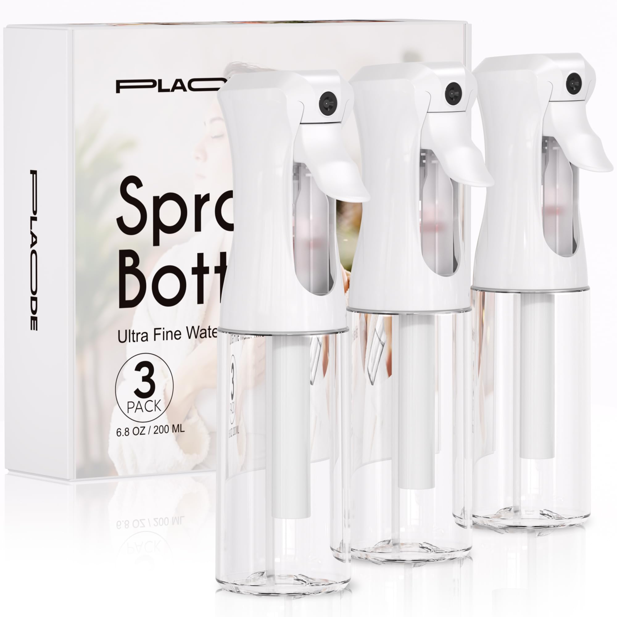 3 Pack Continuous Spray Bottle for Hair, 6.8 OZ Ultra Fine Mister Sprayer | Refi
