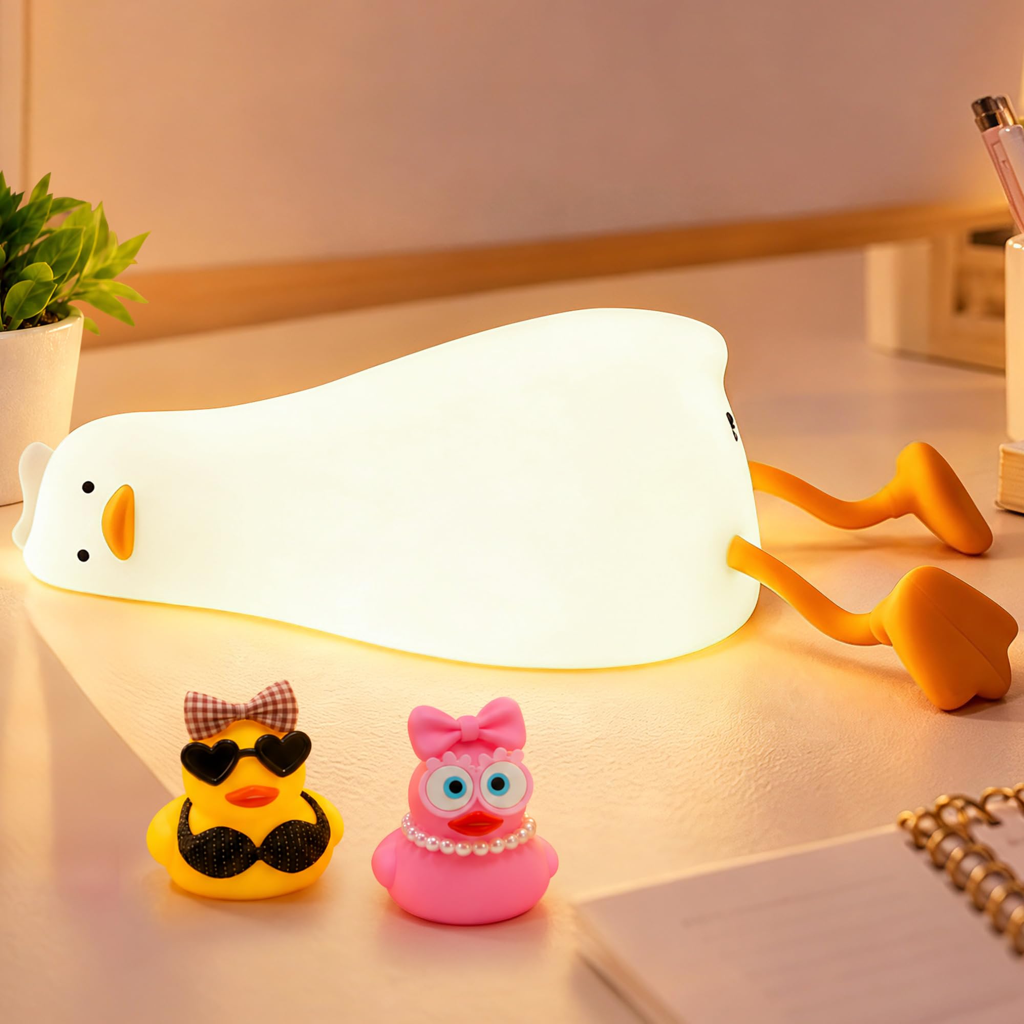 FAMIDUO Lying Flat Duck Night Light, Touch Silicone Lamp with Blind Box
