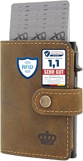 Baur Slim Genuine Leather Wallet - Pop Up Aluminum Wallet & RFID Protection - Small Men's Wallet with Coin Purse - Smart Wallet (Zipper Coin Purse, Brown Buffalo Leather)