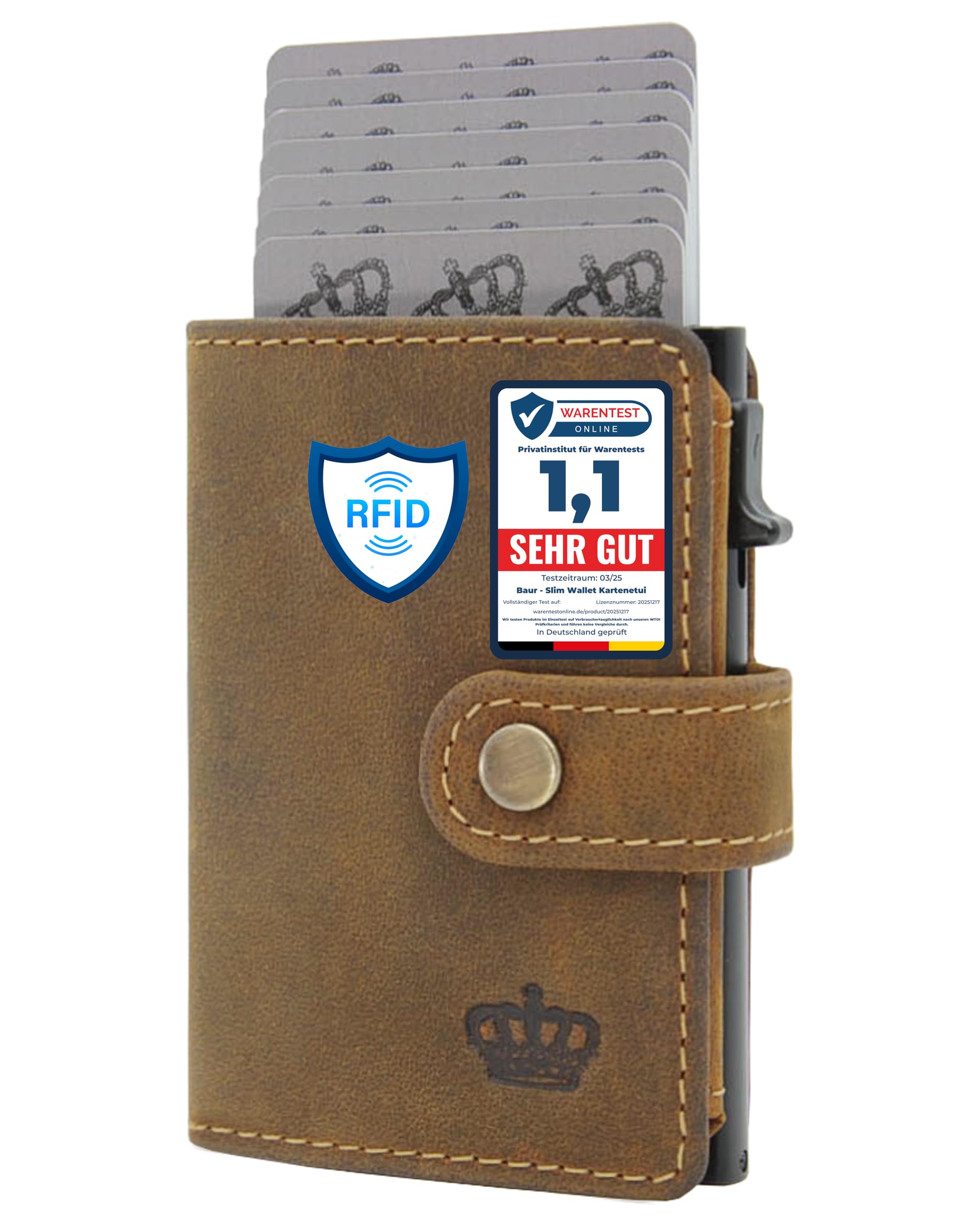 Baur Slim Genuine Leather Wallet - Pop Up Aluminum Wallet & RFID Protection - Sm