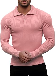 Men's Short-Sleeved Polo Shirt, Slim Fit Muscle T-Shirt, Gym Golf T-Shirts, Casual Elastic T-Shirt