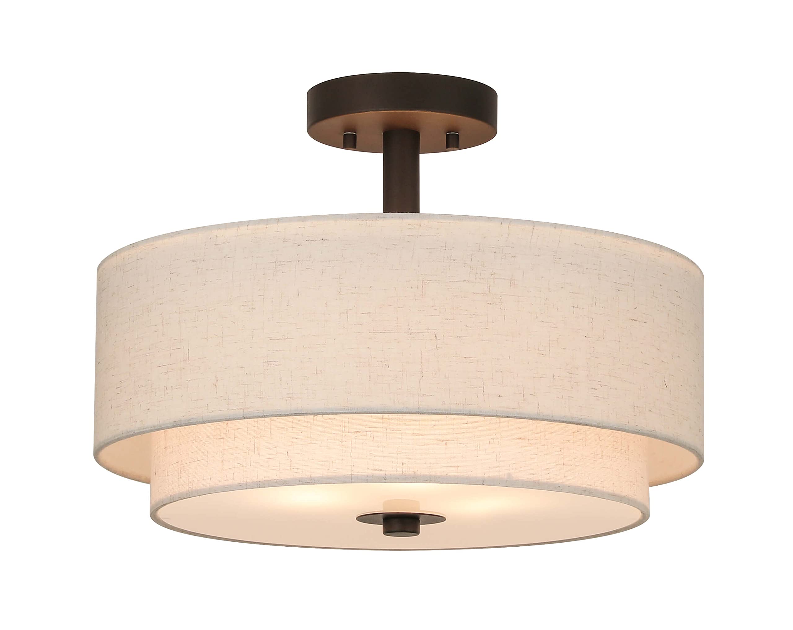 XiNBEi Lighting 16" Linen Drum Semi Flush Ceiling Light for Dining, Bronze