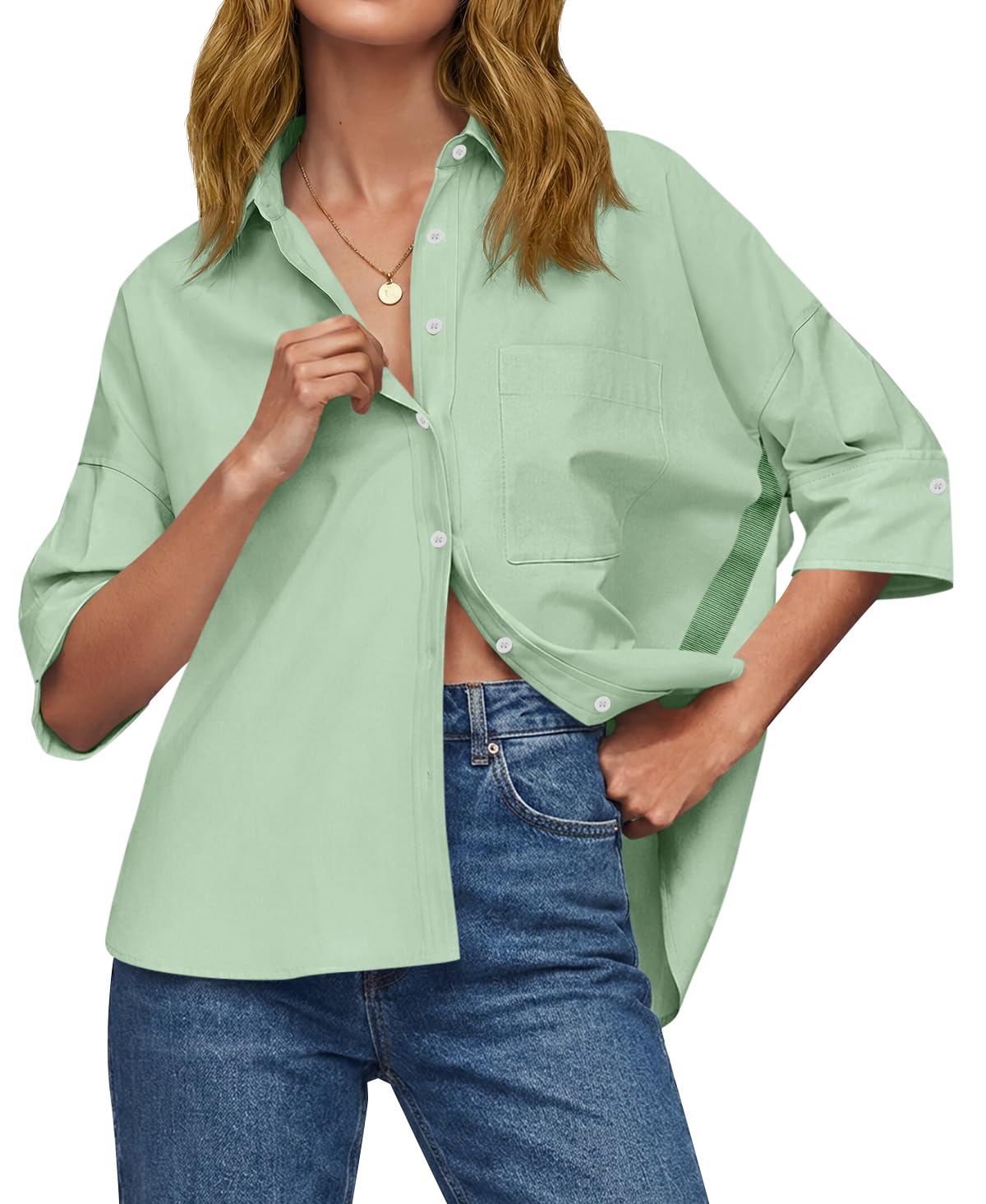 Cicy Bell Camisas de verano de gran tamaño con botones para mujer, de media mang