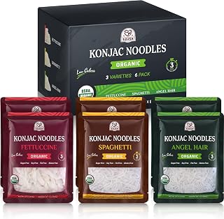 52USA Organic Konjac Shirataki Noodle, Low Carb Pasta 52.8 Oz (1500g), Angel Hair, Fettuccine, USDA Organic Healthy Spaghetti Noodles(3 Variety, 6 Pack), Keto & Paleo Friendly, Low Calorie, Sugar Free