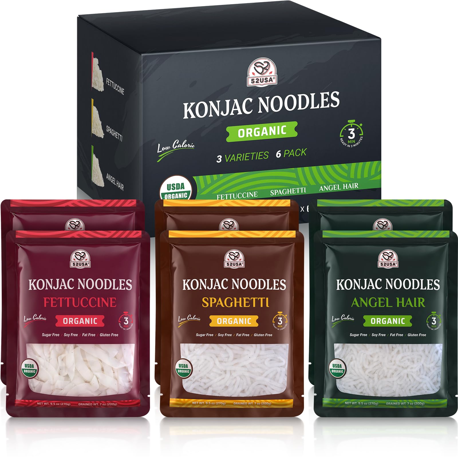 52USA Organic Konjac Shirataki Noodle, Low Carb Pasta 52.8 Oz (1500g), Angel Hai