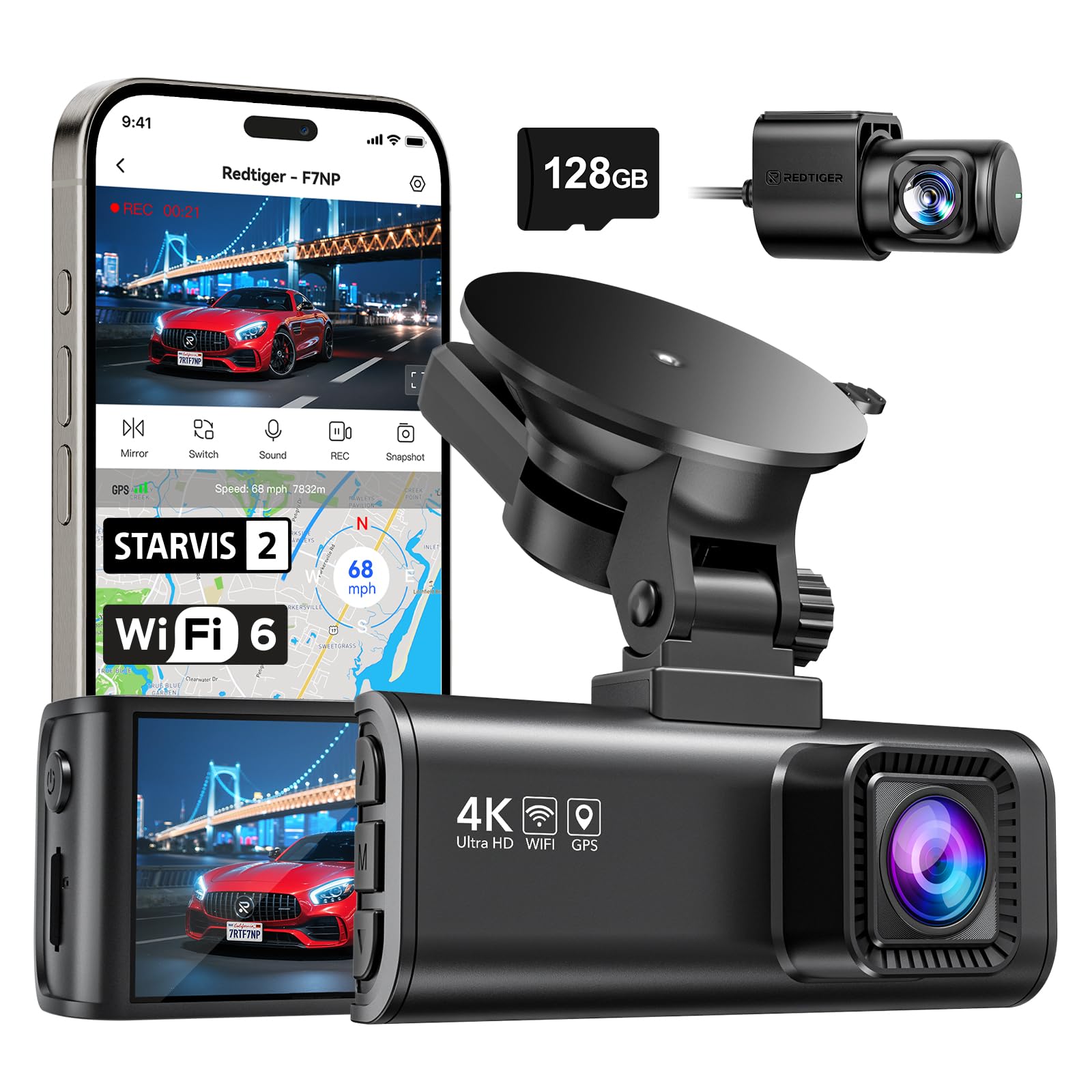 REDTIGER F7NP 4K Dash Cam Front and Rear with STARVIS 2,128GB Card Included | 5.