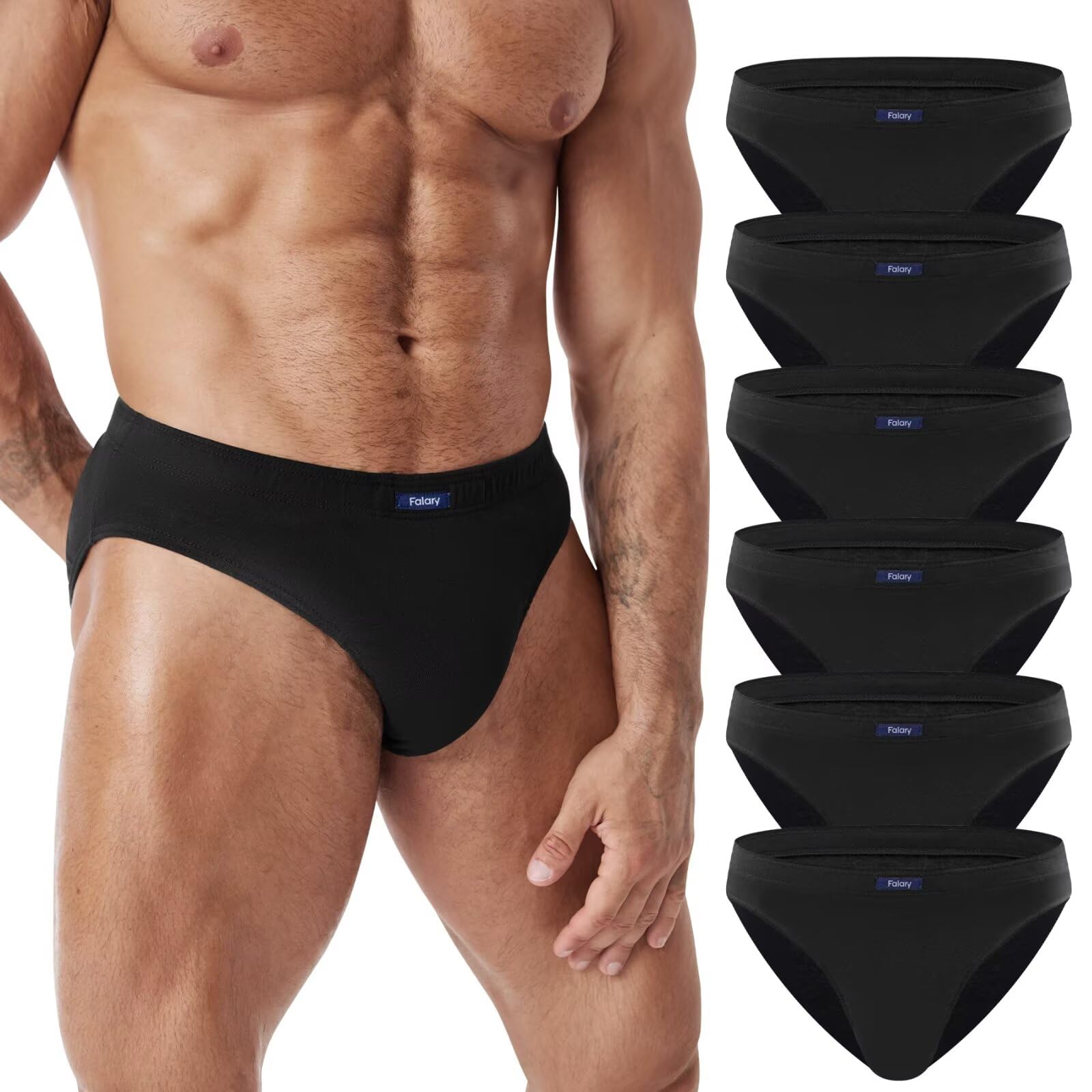 FALARY Men's Briefs Pack of 6/12 100% Cotton Underpants Soft Underwear Elastic C